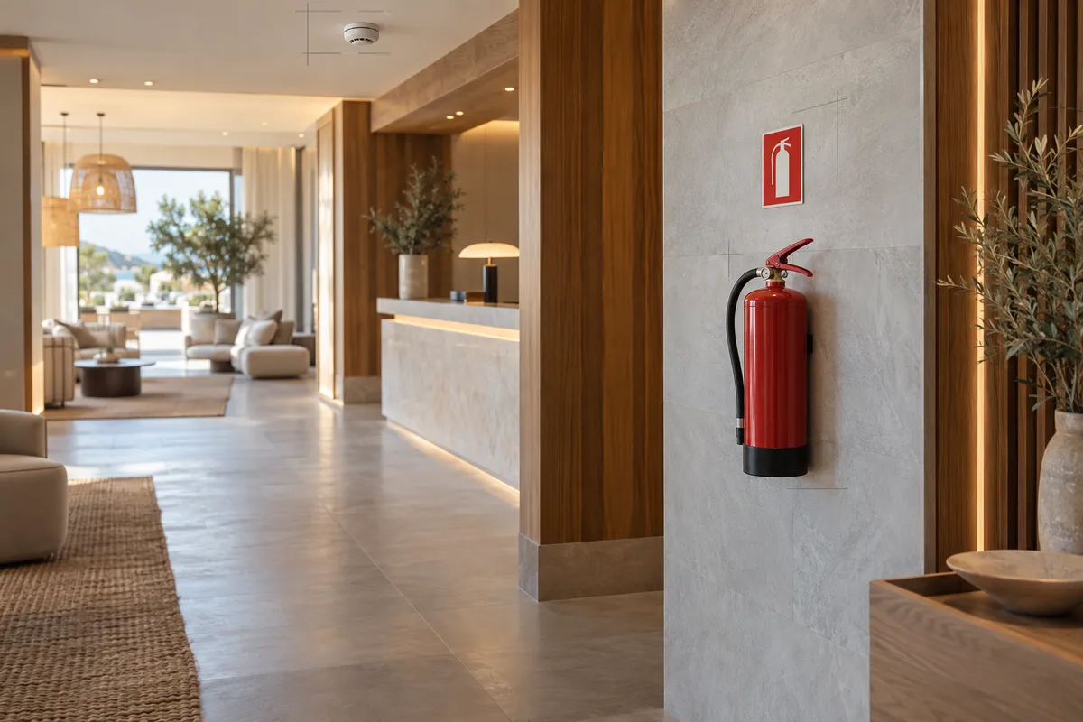 Detectores y alarma de incendios en un hotel en Huesca