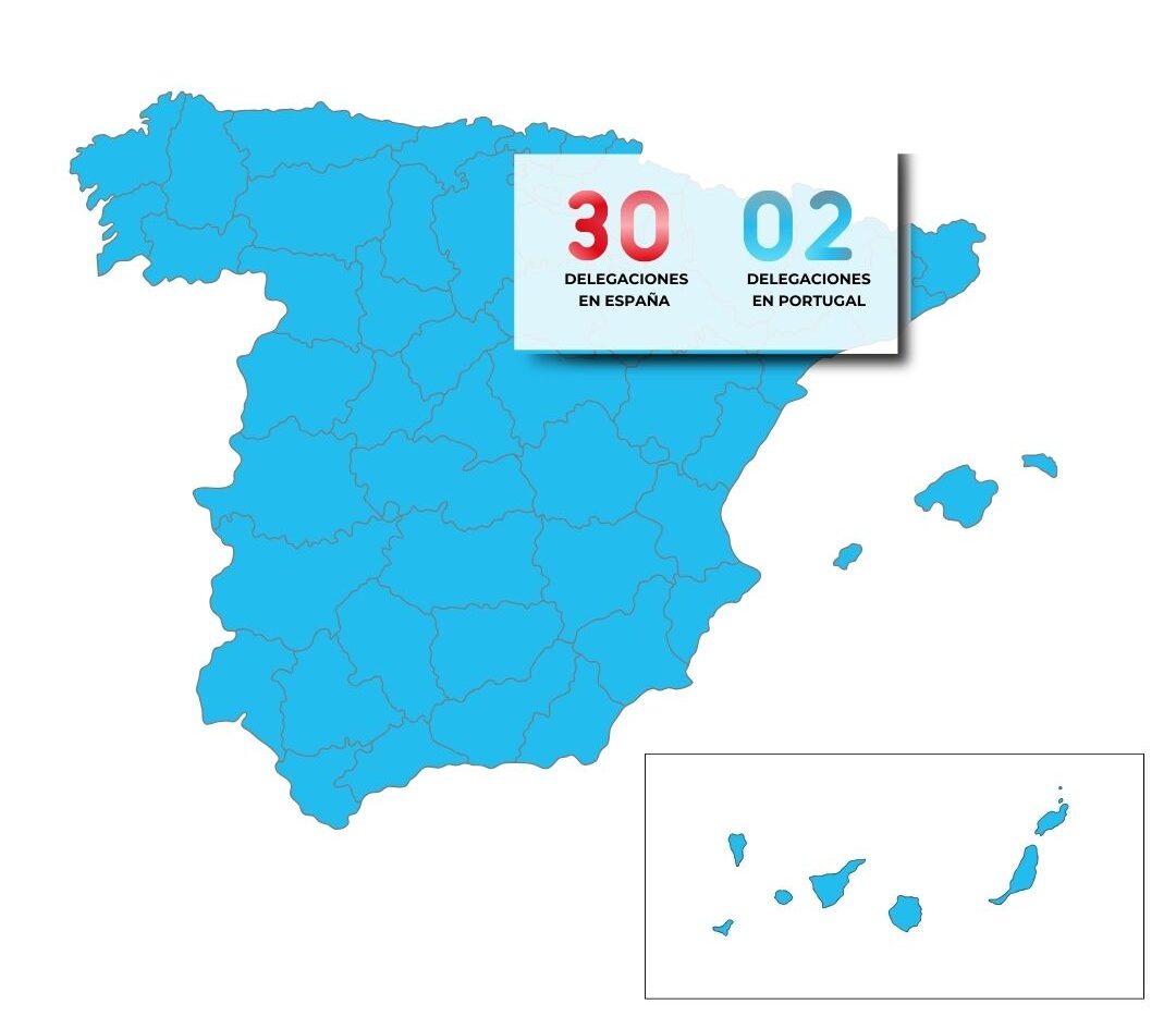 Delegaciones EN ESPAÑA con numero Mapa delegaciones grupo profuego Mar 2022